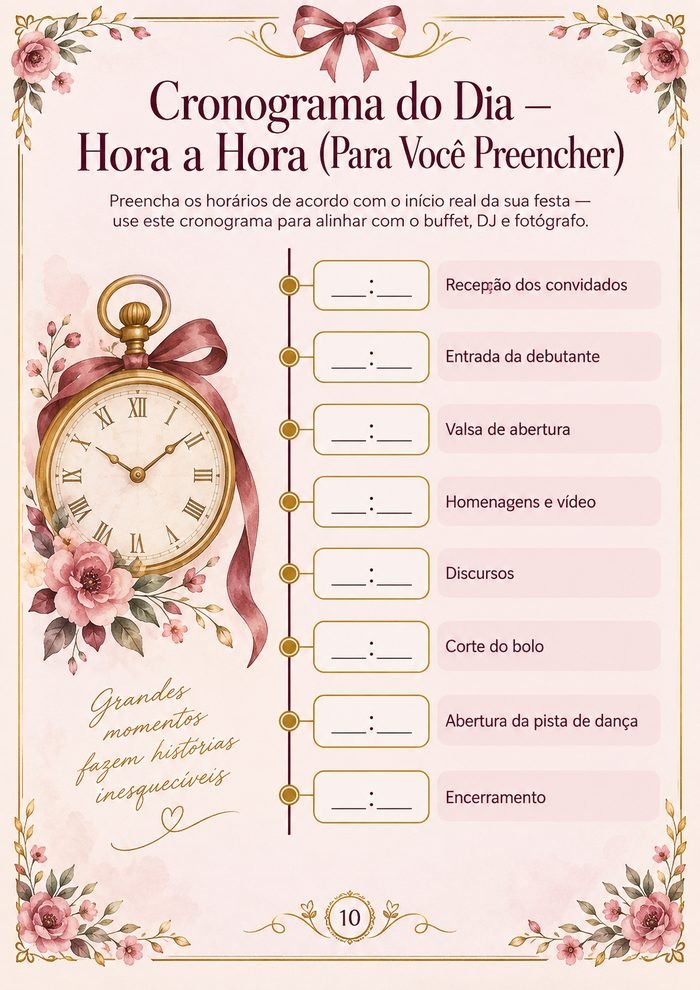 Cronograma do dia hora a hora para preencher