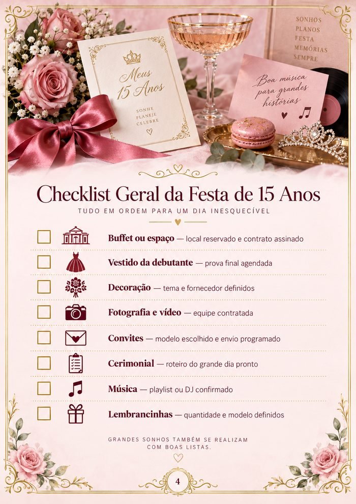 Checklist geral da festa de 15 anos